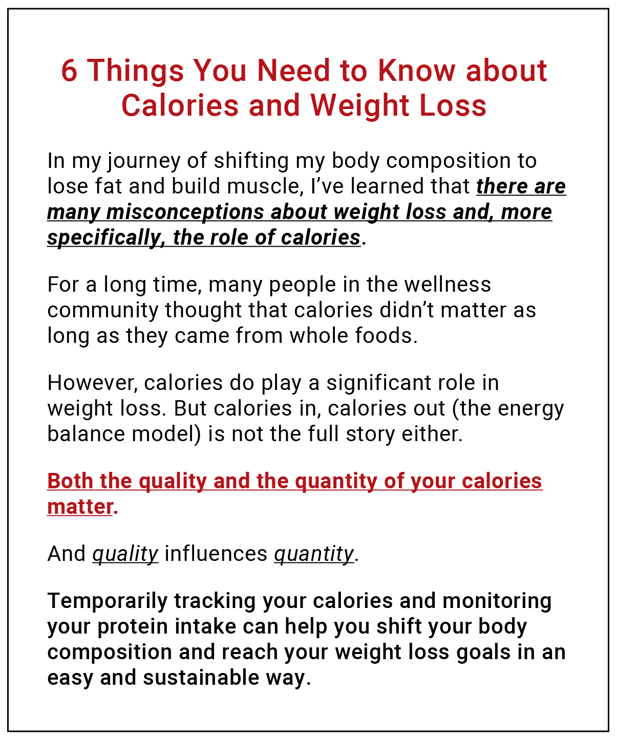 Caloric needs for body composition goals